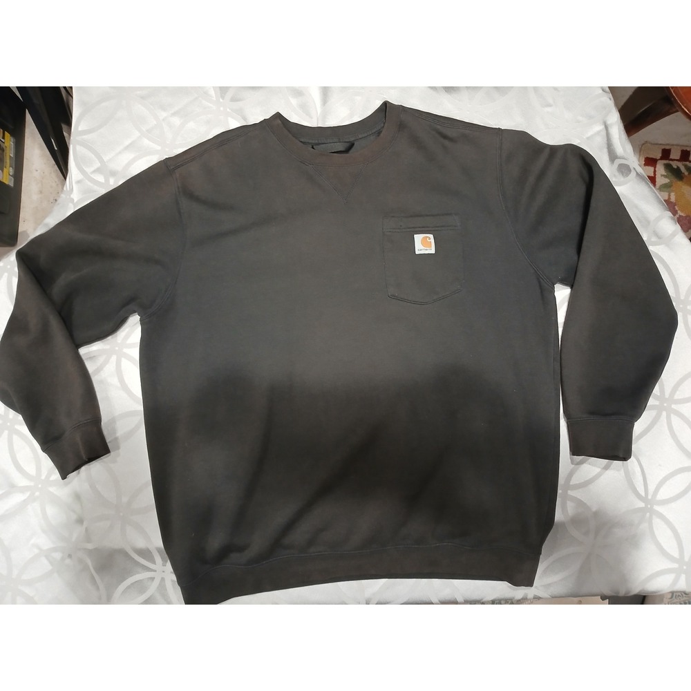 Carhartt Mens Black Crewneck Pocket Sweatshirt Pullover Workwear L/XL